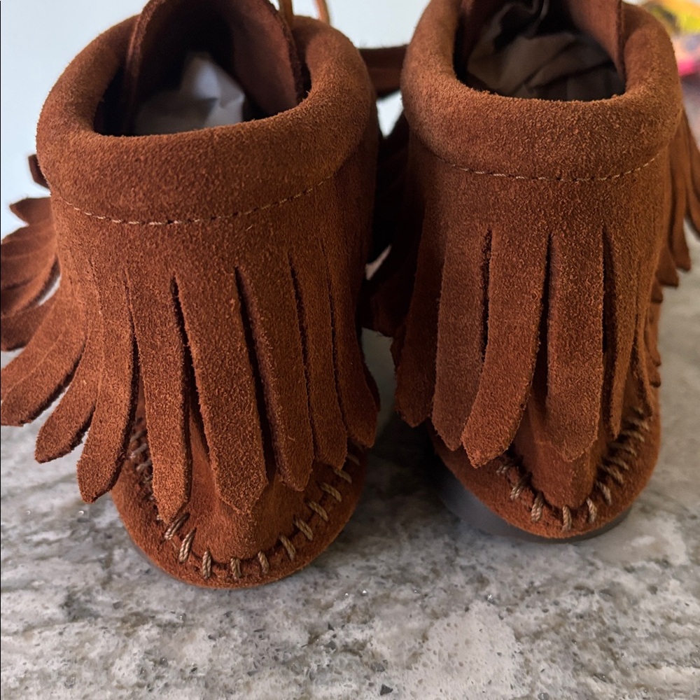 Brown Suede Moccasins with Fringe - Picture 4 of 4